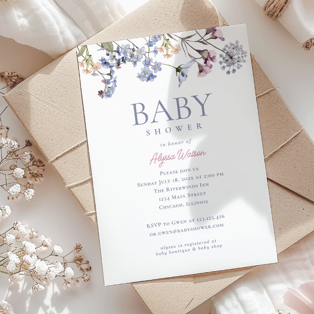 Violet Vintage WildblomBaby Shower Inbjudningar (Violet Vintage Wildflower Baby Shower Invitation)