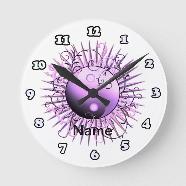 Violet Virvel Yin Yang  Rund Klocka (Framsida)