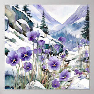 Violet Wall Art, Blommigt Square Poster