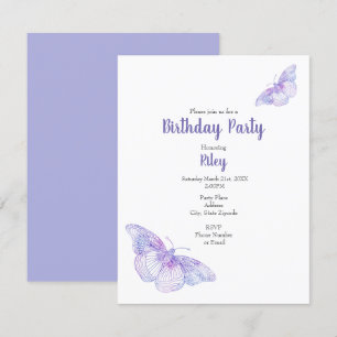 Violet Watercolor Butterflies Inbjudningar