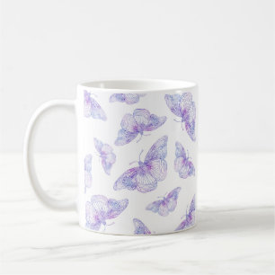 Violet Watercolor Butterfly Mönster Kaffemugg