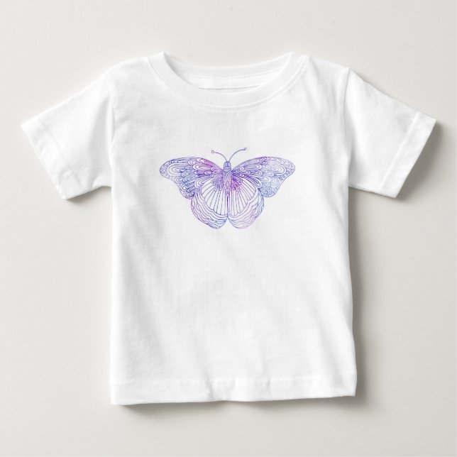 Violet Watercolor Butterfly T Shirt (Framsida)