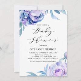 Violet Watercolor Peonies Blommigt Baby Shower Inbjudningar