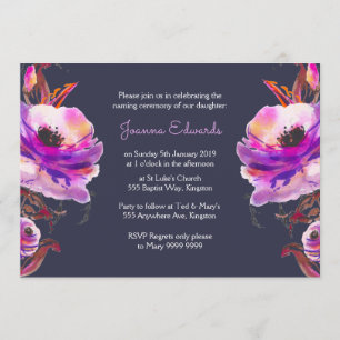 Violet Watercolor Poppies Naming Ceremony Inbjudan