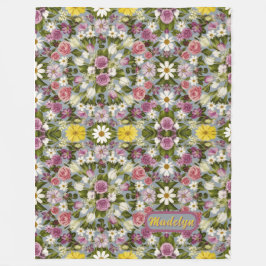 Violet White and Rosa Flowers Fleecefilt