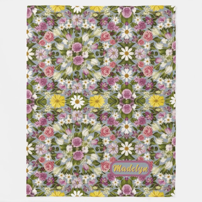 Violet White and Rosa Flowers Fleecefilt (Framsidan)