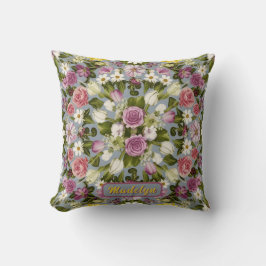Violet White and Rosa Flowers Kudde