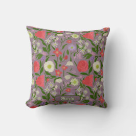 Violet White and Rosa Flowers Kudde