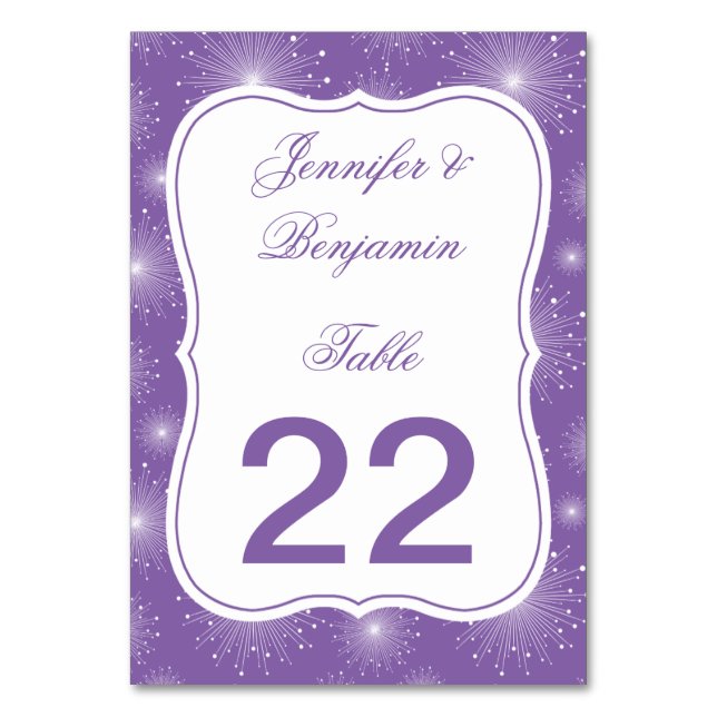 Violet White Sunbursts Starburst Bord Cards Bordsnummer (Framsidan)