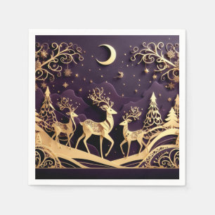 Violet Winter Whimsy – Månbelyst hjort Jul Pappersservett