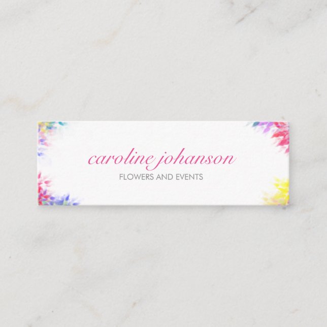 Violet yellow artistic painting brush flowers card mini visitkort (Framsida)