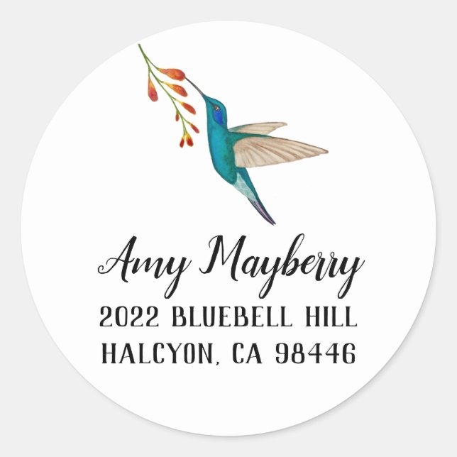 Violetear Hummingbird returadress Class Runt Klistermärke (Framsida)