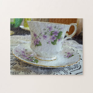 Violets English China Tea Kopp och Saucer Pussel