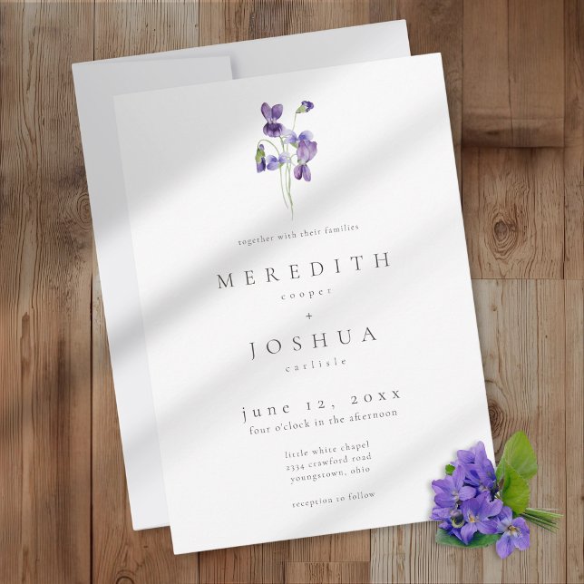 Violets Watercolor Minimalist Elegant Wedding Inbjudningar (Skapare uppladdad)