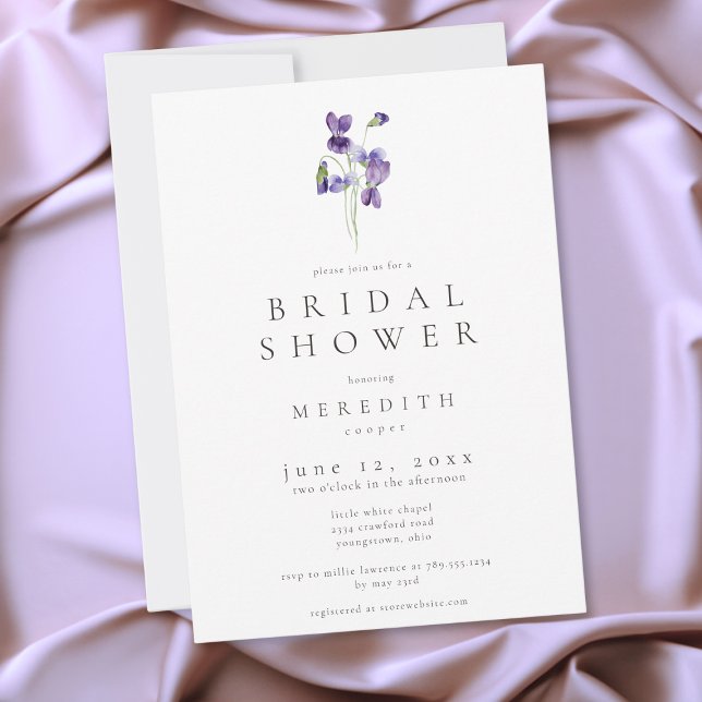 Violets Watercolor Minimalistisk Elegant Bröllopsd Inbjudningar (Violets Watercolor Minimal Elegant Bridal Shower Invitation)