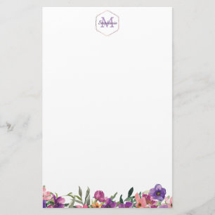 Violett blom- gränsMonogram för rosor och för Brevpapper