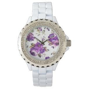Violett blommönster armbandsur