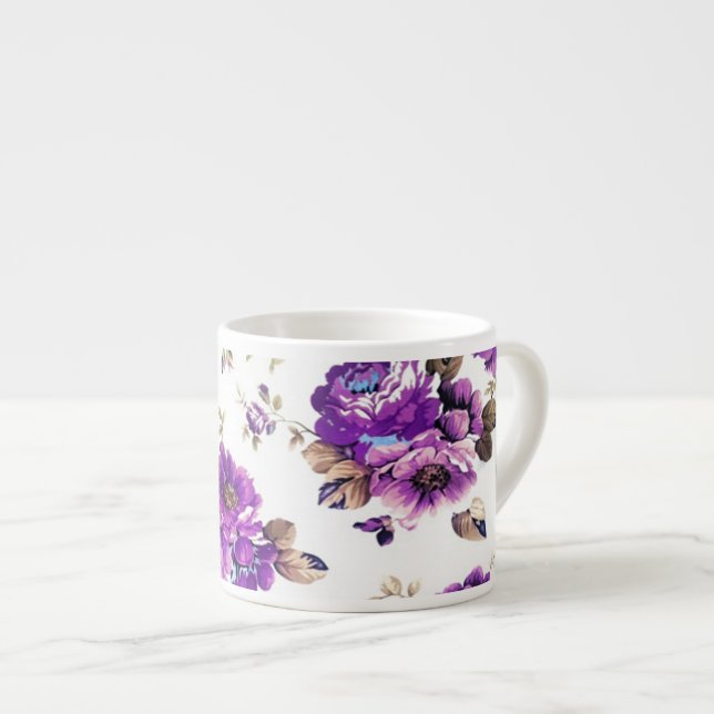 Violett blommönster espressomugg (Framsida höger)