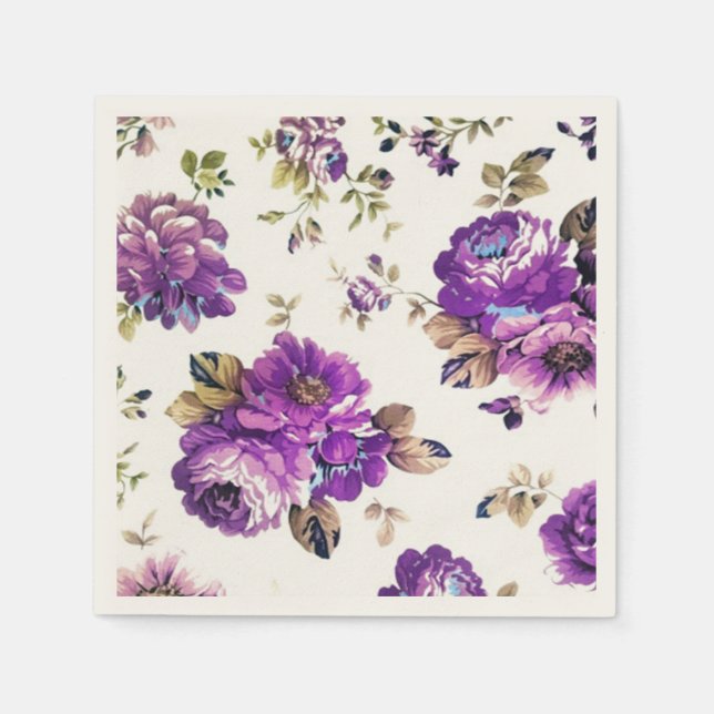 Violett blommönster pappersservett (Framsidan)