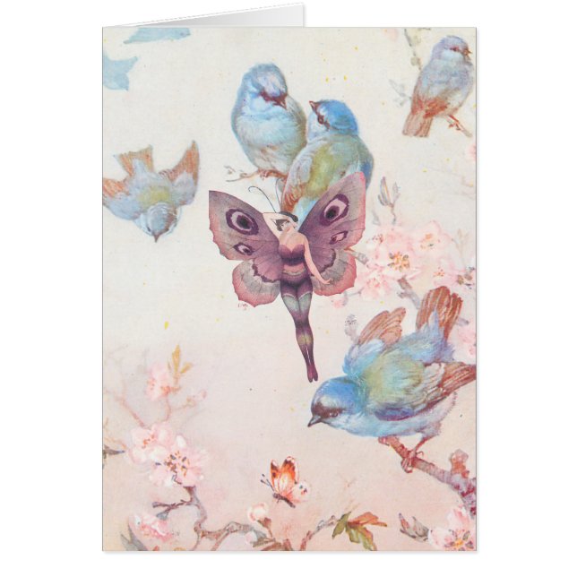Violett felik flicka och bluebirds hälsningskort (Framsidan)