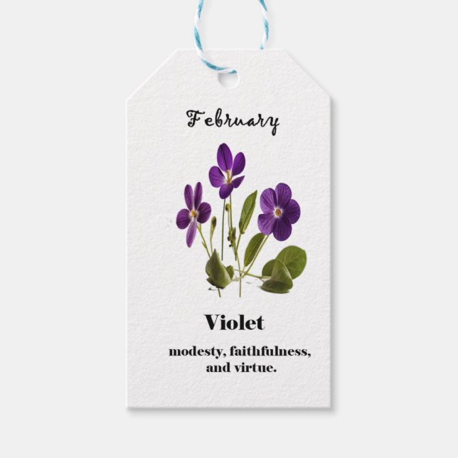 violett födelsemånad blomma present till februari  presentetikett (Framsidan)
