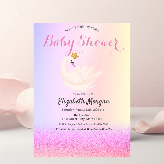 Violett Glitter Bokeh, Svankrona Baby Shower Inbjudningar (Skapare uppladdad)