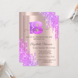 Violett glitterdroppar Roséguld 18-årsdag Inbjudningar
