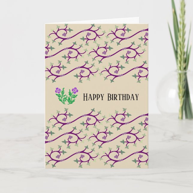 Violett & Grön Vin Design Glad Födelsedag Kort (Framsida)