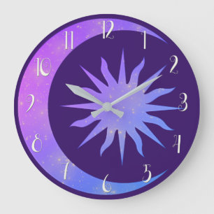 Violett Indigo Lila Måne & Sol Zen Stor Klocka