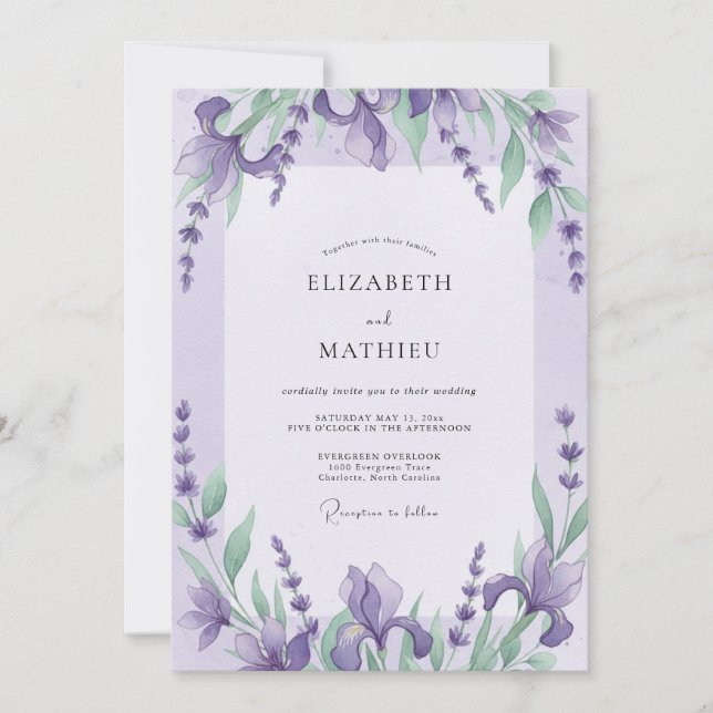 Violett Iris-Eukalyptus-Hochzeit Inbjudningar (Framsida)