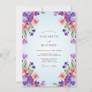 Violett korall vildblomma bröllop inbjudningar