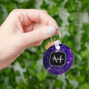 Violett lila abstrakt galax Anpassad monogram Nyckelring