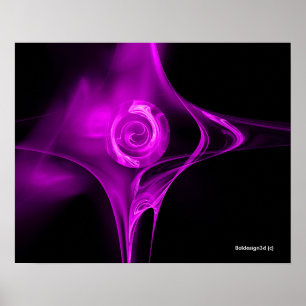 VIOLETT LILA FRAKTAL ROS I SVART POSTER