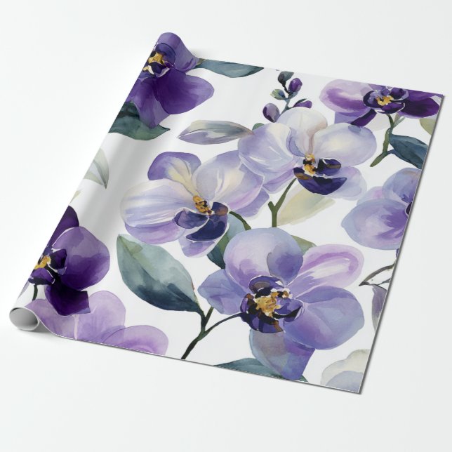 Violett Lila Orkidé Elegant Blommig Botanisk Presentpapper (Utrullad)