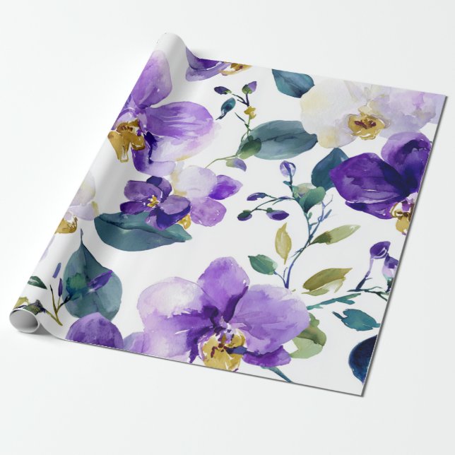 Violett Lila Orkidé Elegant Blommig Botanisk Presentpapper (Utrullad)