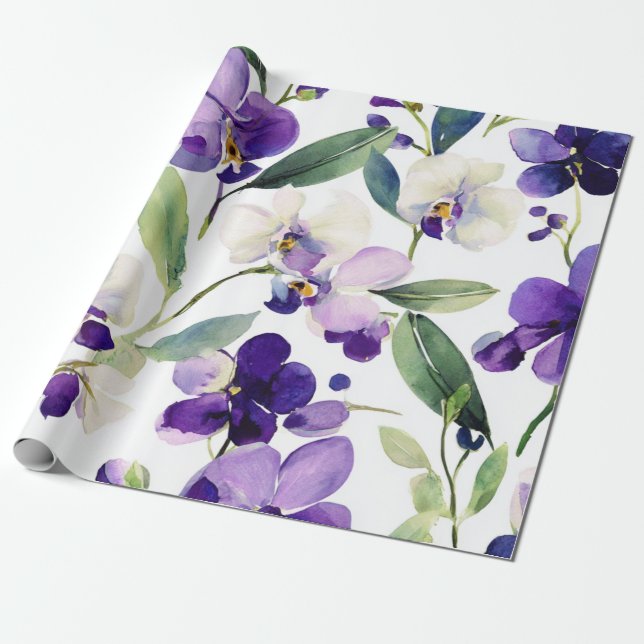 Violett Lila Orkidé Elegant Blommig Botanisk Presentpapper (Utrullad)