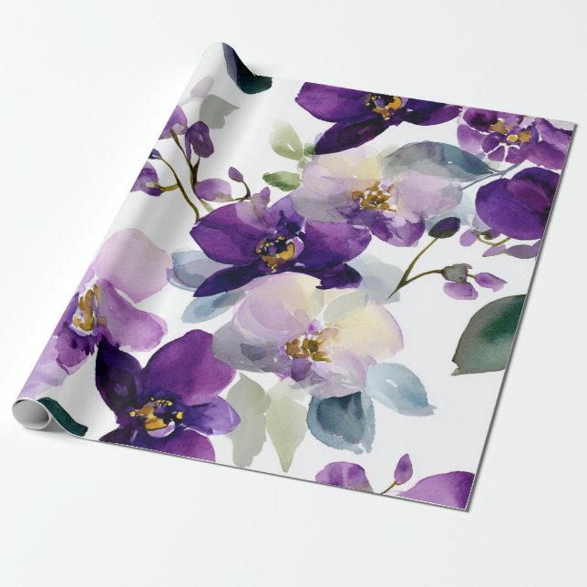 Violett Lila Orkidé Elegant Blommig Botanisk Presentpapper (Utrullad)