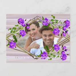 Violett-lila rosor på rosafärgad silke meddelande vykort