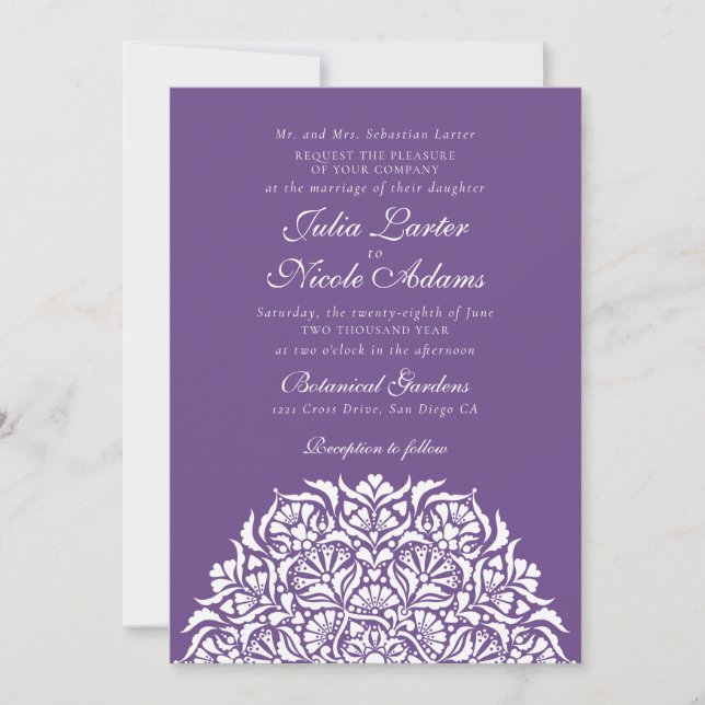 Violett Lila Whimsisk Blommig Mandala Bröllop Inbjudningar (Framsida)