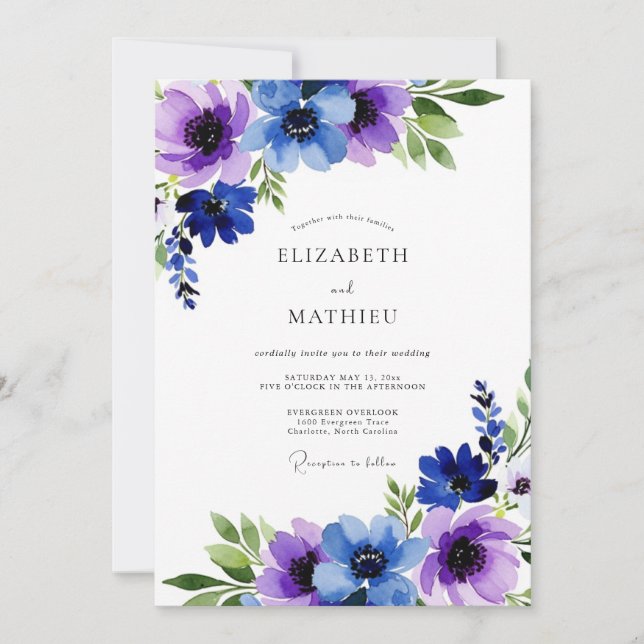 Violett Lysande Vinterbröllop Inbjudningar (Framsida)