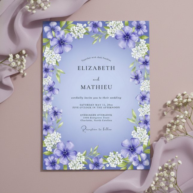 Violett Målerisk Blommig Romantisk Bröllop Inbjudningar (Skapare uppladdad)
