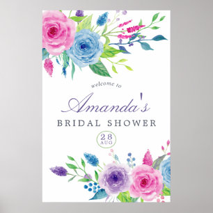 Violett Mix Vattenfärg Blommig Bröllopsdusch Välko Poster