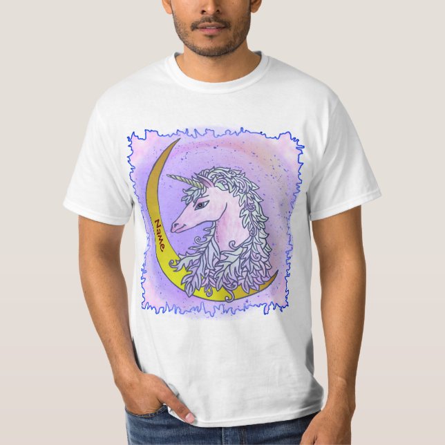 Violett Natt Måne Enhörning T Shirt (Framsida)