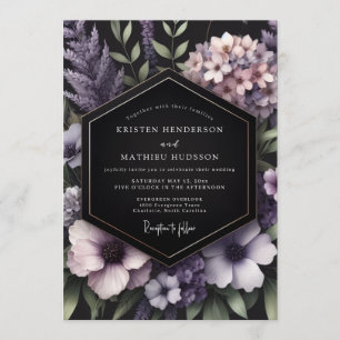 Violett nattlig blombröllop inbjudningar