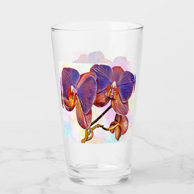 violett och bärnstensfärgad orkidé glaskopp (Framsida)
