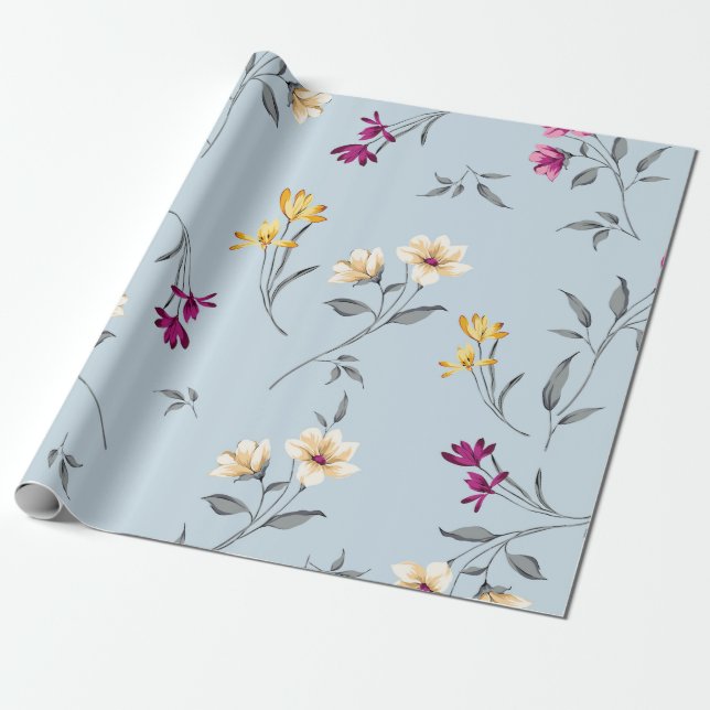 violett och gräddblommor löv bunches patt presentpapper (Utrullad)