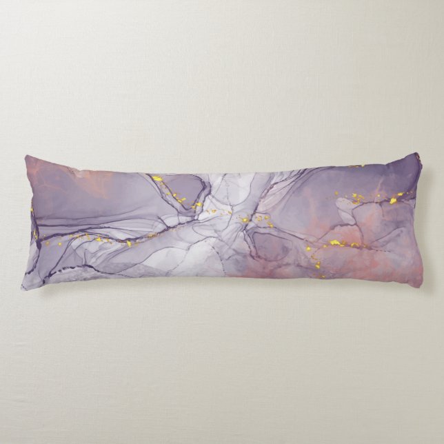 Violett och guldmarmor kroppskudde (Framsidan)