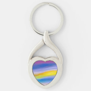 Violett och gyllene abstrakt stråle twisted heart silverfärgad nyckelring