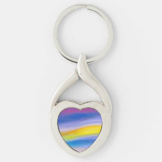 Violett och gyllene abstrakt stråle twisted heart silverfärgad nyckelring