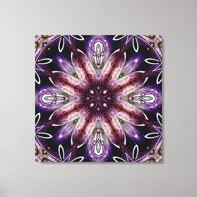 Violett och Magenta Kosmisk Blomma Kalejdoskop Canvastryck (Framsida)